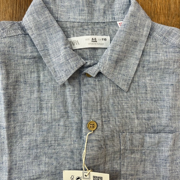 Zara (new w tag) boys' button down cotton/linen shirt size 4-5 - Picture 2 of 2